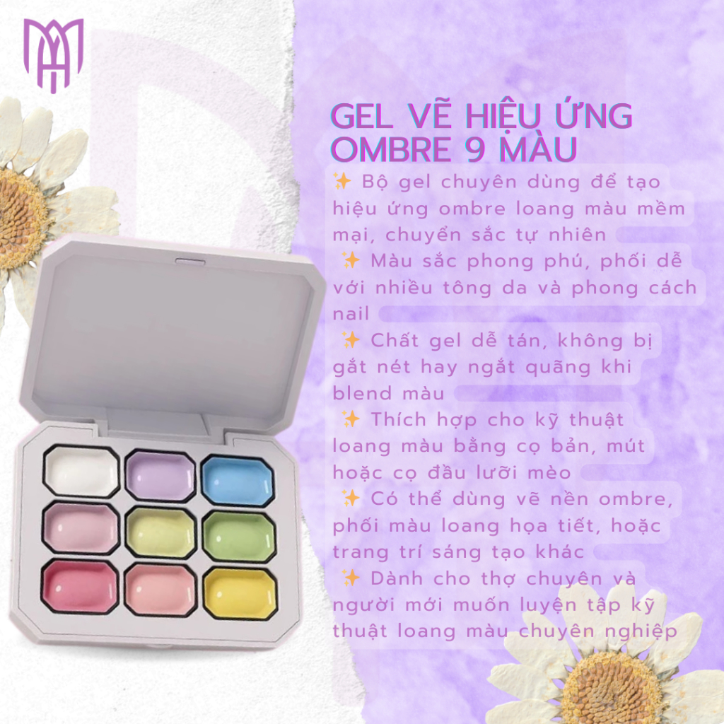 Set 9 Màu Gel Ombre Huaxi Tạo Hiệu Ứng Loang - Chất Đặc Sánh, Có Thể In Khuôn Nail, Nail Gấm 2,5mlx9