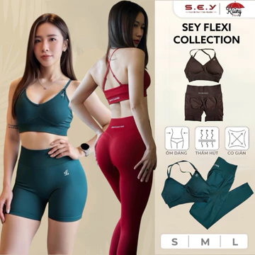 SEY Flexi - Bộ đồ tập gym, yoga nữ, Bộ Đồ Tập Quần Đùi Áo, Bộ Đồ Tập Quần Áo Bra, Chất Liệu Cao Cấp