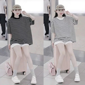 Áo Thun Ngắn Tay Kẻ Vằn Unisesx Nam Nữ from Rộng 100% Cotton Mềm Mịn Siêu Co Dãn Thoáng Mát