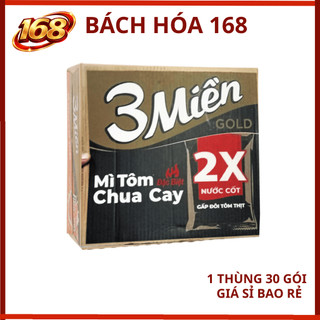 Thùng 30 gói -Mì 3Miền Gold Tôm chua cay đb (2X Nước cốt) 4GGV 75g (30)