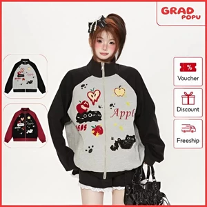 Áo khoác nữ GRADPOPU kiểu bóng chày bằng vải bông mềm mại dễ thương thêu họa tiết hoạt hình AK319
