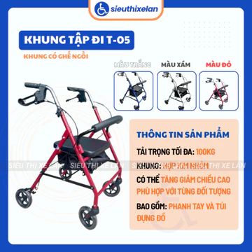 Xe Đẩy Tập Đi Cho Người Già, Khung Tập Đi Cho Người Tai Biến Tập Đi Lại Oromi T-05, Có Thể Gấp Gọn, Có Giỏ Xe