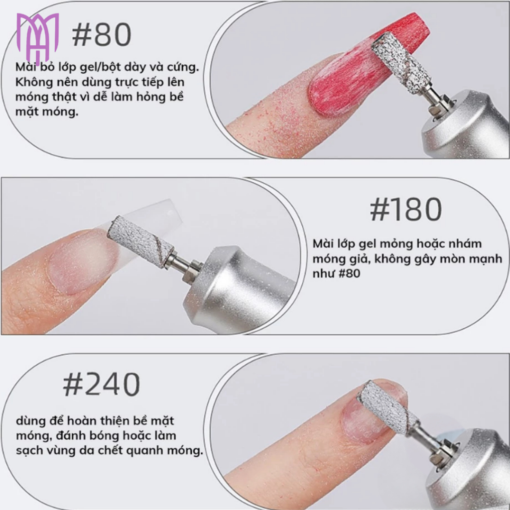 Đầu Mài Giấy Nhám Mini Màu Tím Lịm - Mài Khoé Móng, Mài Mịn Bề Mặt Móng, Mài Phá Sơn Gel