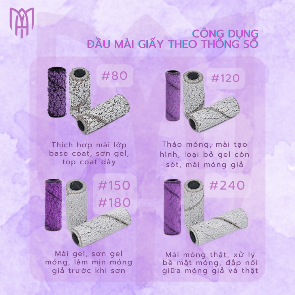 Đầu Mài Giấy Nhám Mini Màu Tím Lịm - Mài Khoé Móng, Mài Mịn Bề Mặt Móng, Mài Phá Sơn Gel