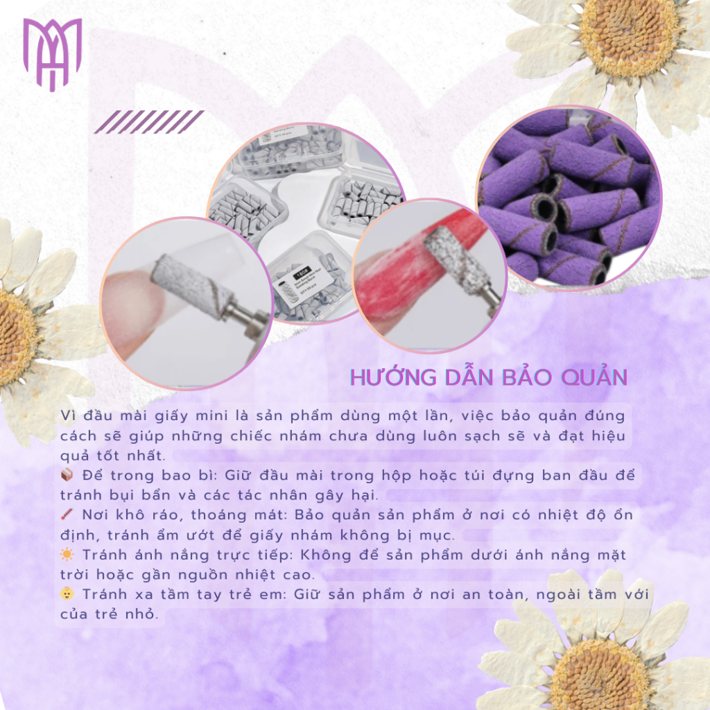 Đầu Mài Giấy Nhám Mini Màu Tím Lịm - Mài Khoé Móng, Mài Mịn Bề Mặt Móng, Mài Phá Sơn Gel