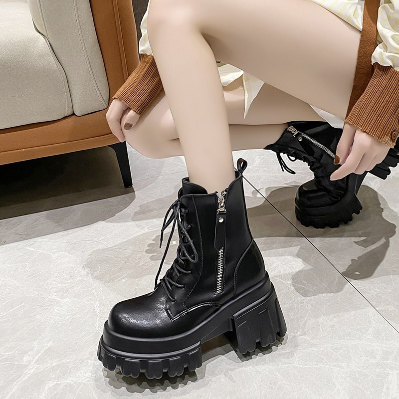 Giày Boots Bốt Martin Nữ Đế Cao 9cm – Cá Tính, Dễ Phối Đồ, Đi Êm Chân
