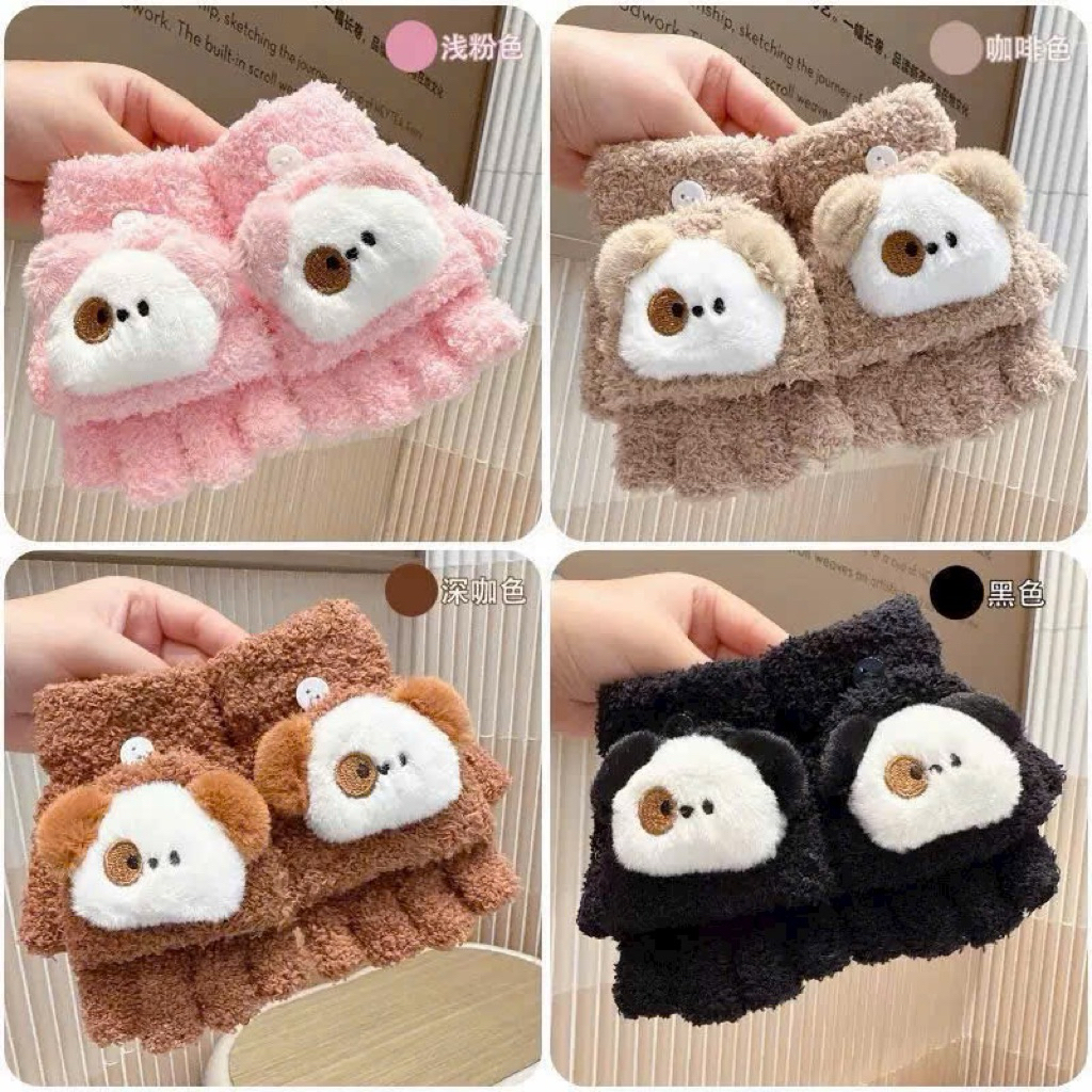 Gang tay giữ ấm hình cún dễ thương lông mềm mại - Gang tay len cho bé