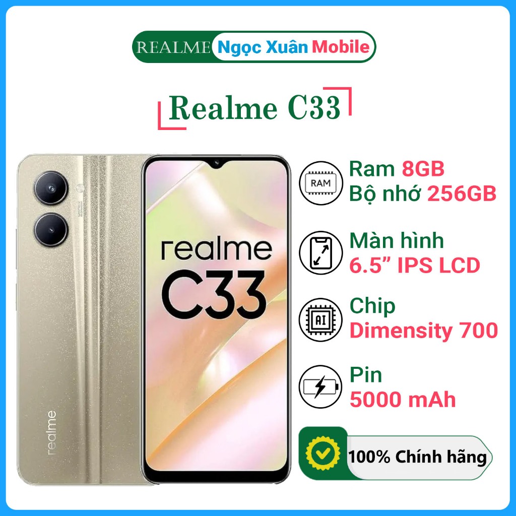 Điện thoại Realme C33 RAM 8GB/256GB – pin 5000mAh, sạc type-C, máy mượt bền, ổn định | CHÍNH HÃNG