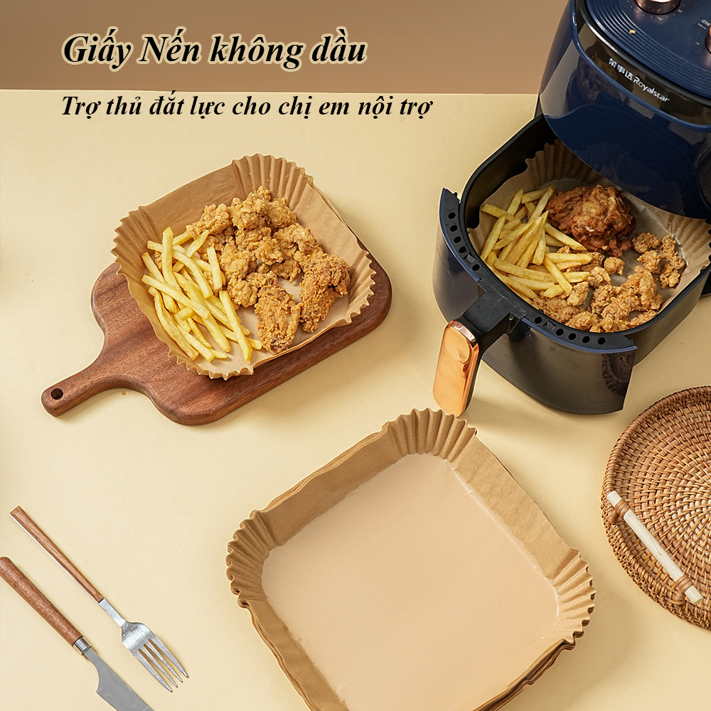 [Giá Sỉ] Combo 200 giấy lót nồi chiên ko dầu FAMISTAR, giấy nến nồi chiên không dầu, giấy nến nướng bánh vuông GN200