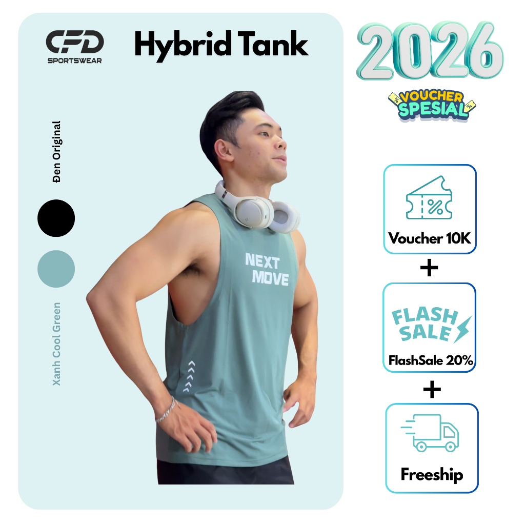 [Deal Hot] Combo 2 Áo Gym Nam TankTop Form Body, CFD Hybrid Tôn Dáng, Thoáng Khí Nhanh Khô