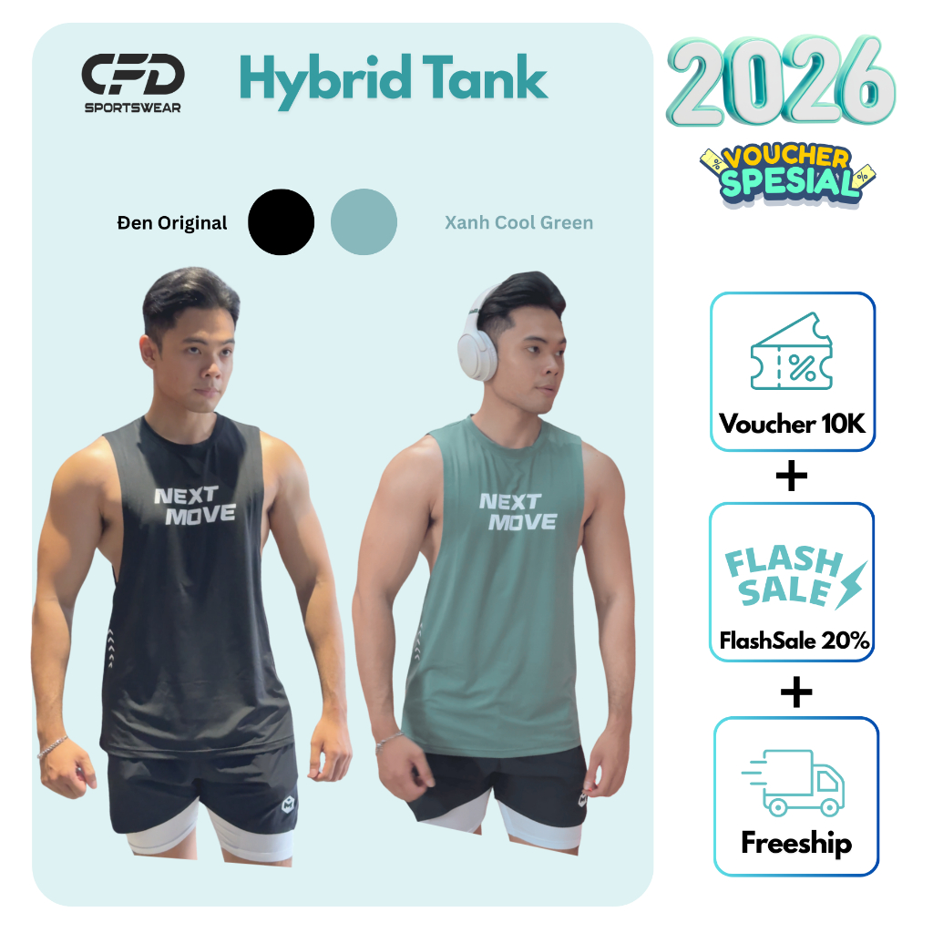 [Deal Hot] Combo 2 Áo Gym Nam TankTop Form Body, CFD Hybrid Tôn Dáng, Thoáng Khí Nhanh Khô