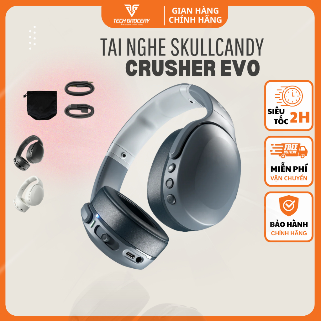 Tai nghe Bluetooth chụp tai Skullcandy Crusher Evo Pin 40H, Bass rung - Bảo hành chính hãng 12 tháng