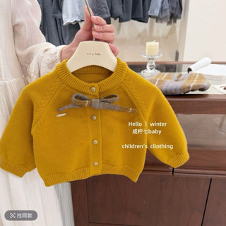 Set áo len cardigan + chân váy kẻ xếp ly phong cách hàn quốc cho bé gái
