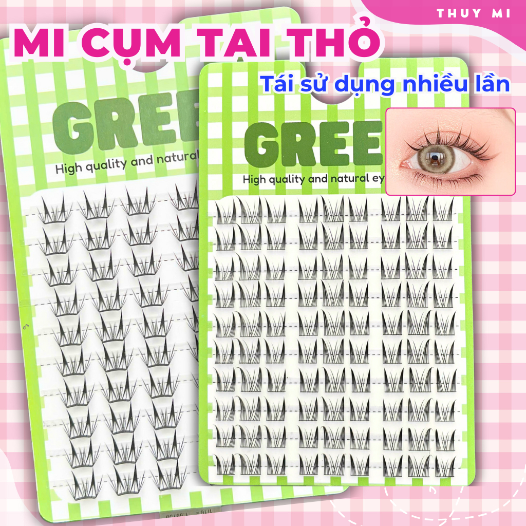 Mi Giả Tách Cụm Tai Thỏ Mắt Ướt Douyin Chùm Tự Nối GREEN Thuỷ Mi