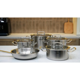 Bộ nồi Fissler Profi set 5 món vung kính kèm chảo tổ ong made in Germany, Bộ xoong nồi  GermanySnT HCM
