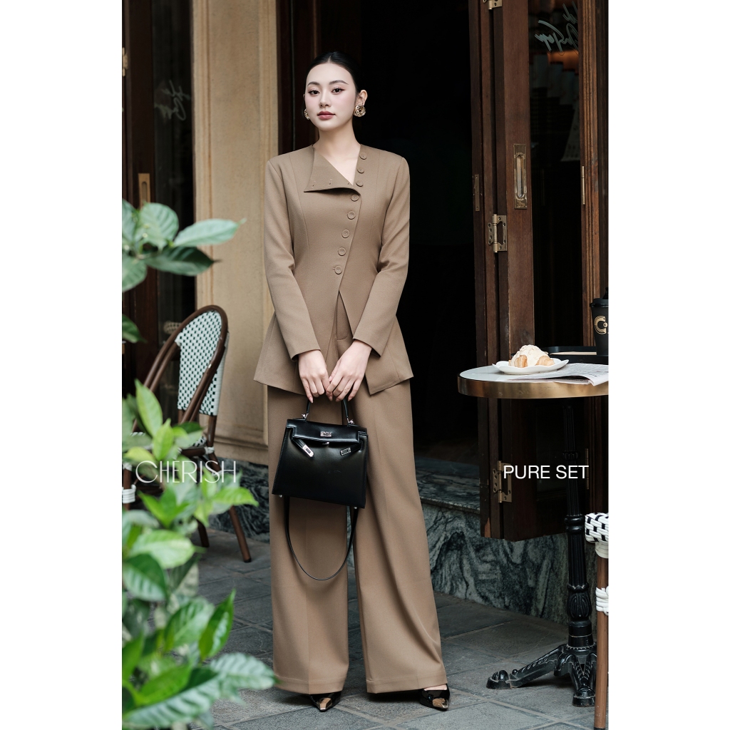 CHERISH – Set Vest Nữ PURE Set Tuytsi Dáng Ôm Tôn Dáng, Quần Suông Cạp Cao Thanh Lịch, Cao Cấp