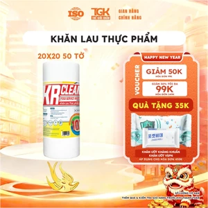 Cuộn khăn giấy thấm thực phẩm KRCLEAN 50 tờ 20x20cm - Khăn thấm khô cá thịt, lau đa năng, thấm hút nước, cực dai