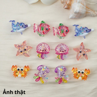 Set 12 Sticker, Charm 3D chủ đề Sứa biển lấp lánh gắn Dép Sục, Cá Sấu JB-269 Mita
