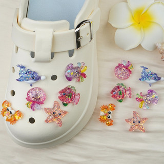 Set 12 Sticker, Charm 3D chủ đề Sứa biển lấp lánh gắn Dép Sục, Cá Sấu JB-269 Mita