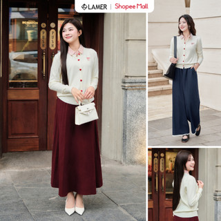 [LAMER] Áo Len Cardigan Phối Cổ Sơ Mi Áo Khoác Len Mỏng Thu Đông O61W25Q016