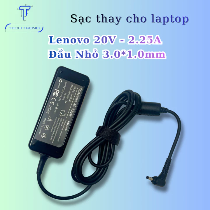 Sạc Laptop Lenovo 20V-2.25A, đầu nhỏ 3.0x1.0mm - thay thế cho sạc laptop bị lỗi, hỏng sạc không lên