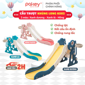 Cầu Trượt Cho Bé Hình Khủng Long Ngộ Nghĩnh, Cầu Trượt Gấp Gọn Tặng Kèm Bóng Rổ + Vòng Ném Cho Bé - KS02