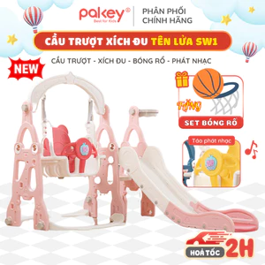 Cầu Trượt Xích Đu Mẫu Mới Tên Lửa 2026, Cầu Trượt Cho Bé Trọng Tải Đến 60kg Có Máy Phát Nhạc & Bóng Rổ
