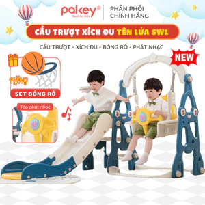 Cầu Trượt Xích Đu Tên Lửa SW1 Có Máy Phát Nhạc TẶNG Kèm Bộ Bóng Rổ Vận Động Thú Vị Cho Bé