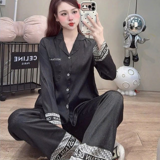 [DEAL MỞ BÁN] Bộ Đồ Ngủ Nữ JUSOKA Pijama Viền Chữ Lụa Gấm Xước Ánh Kim Dài Tay Dáng Tiểu Thư Cao Câp DD48