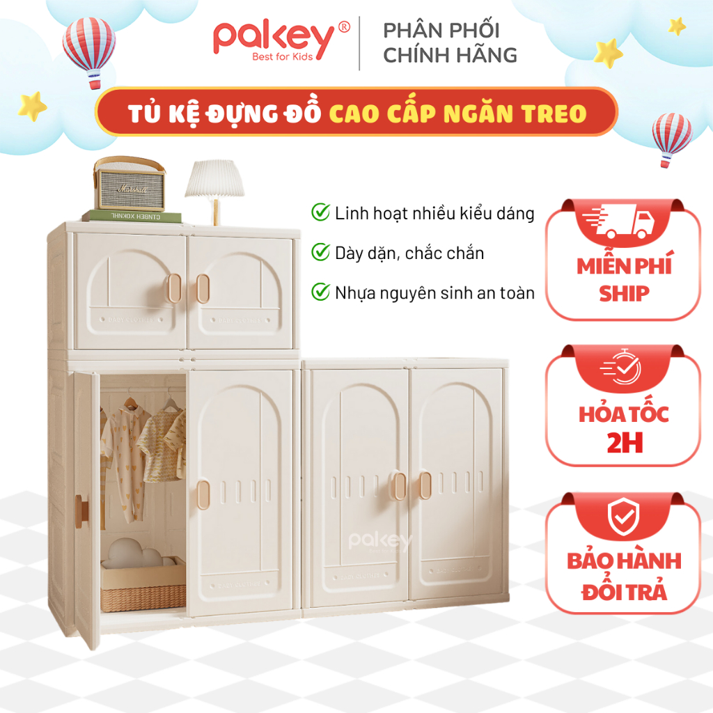 [HỎA TỐC] Tủ Kệ Đựng Đồ Cao Cấp Pakey 2026, Kệ Đựng Đồ Linh Hoạt Nhiều Kiểu 1 Tầng, 2 Tầng Có Thanh Treo Cho Bé