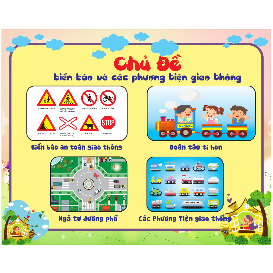 Tranh 10 Chủ đề lớn trang trí lớp Mầm Non chất liệu bạt hiflex bền màu (theo sát giáo án)