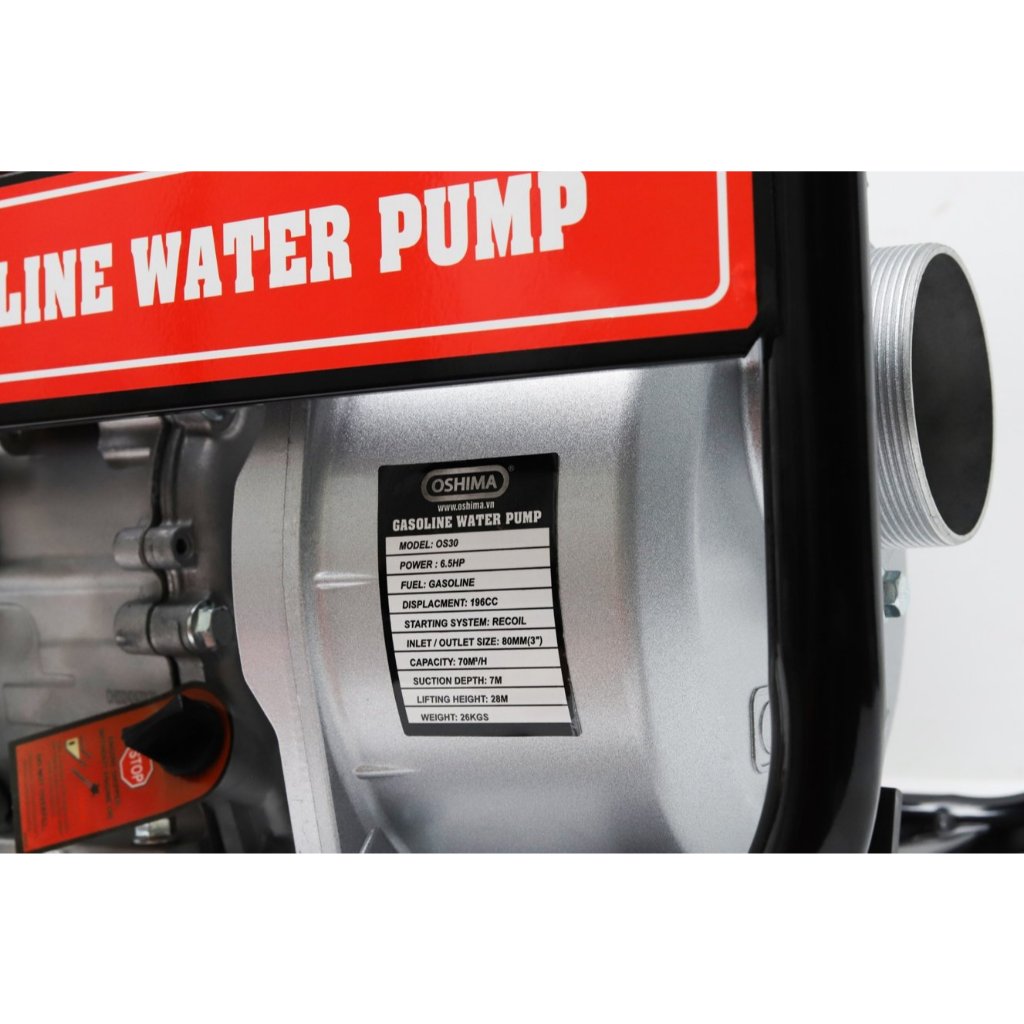 Máy bơm nước Oshima NEW OS30 4 Thì 6.5HP - Lưu Lượng 70 m³/h - Dễ khởi động - Bảo Hành 12 Tháng