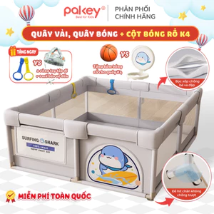 Quây Bóng Cho Bé Vải Oxford Khung INOX Chống Gỉ Kèm Cột Bóng Rổ, Nhà Bóng Cho Bé Mẫu Mới Hình Cá Heo Cao 65CM