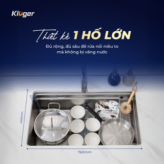 Chậu rửa bát Kluger KG7644FS Plus phong cách Âu, chất liệu inox 304, bề mặt LINEN dễ vệ sinh
