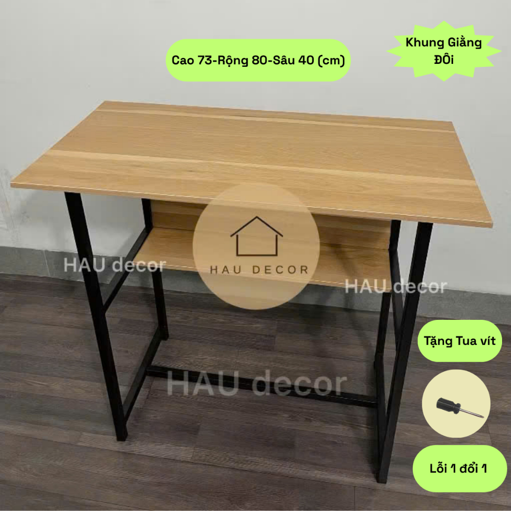 Bàn Làm việc, Bàn học 2 khung giằng đôi chắc chắn khung sắt hộp 20x20 dễ lắp ráp mặt gỗ mdf nhập khẩu cao cấp
