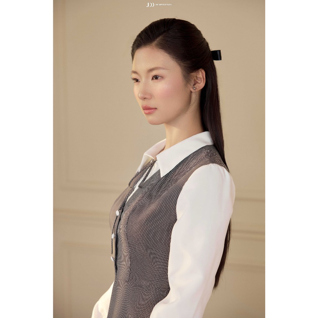 Đầm Thu Đông Cổ V Phối Sơ Mi 1F07.2601, Đầm Dáng Chữ A Ôm Eo Phong Cách Thanh Lịch, Classic, Preppy Design By JM