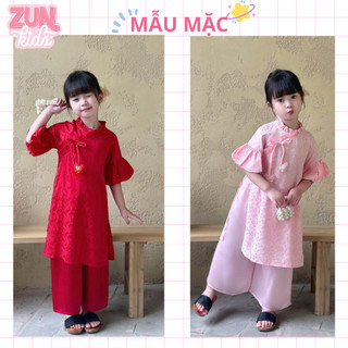 Áo Dài Bé Gái Gấm Kim Uyển Cổ Vạt Chéo AZB611 – Áo Dài Cách Tân Tết Cho Bé