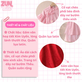Áo Dài Bé Gái Gấm Kim Uyển Cổ Vạt Chéo AZB611 – Áo Dài Cách Tân Tết Cho Bé