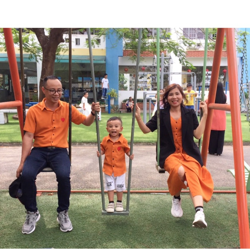 Combo Gia Đình Fig Tree Sơ Mi Nam Váy Nữ Màu Cam Đũi Tươi Sáng Đi Tiệc - Du Lịch - Chụp Hình