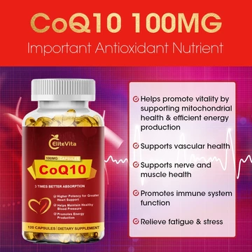 EliteVita COQ10 Viên 100mg Coenzyme Q10 Viên Cung Cấp Năng Lượng Hỗ Trợ Sức Khỏe Khớp Thúc Đẩy Sức Khỏe Tim Mạch