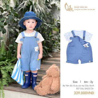 M&B (6M-24M) Bộ body yếm tay ngắn cho bé trai 100% cotton thoáng mát, thiết kế đáng yêu hoạ tiết ngộ nghĩnh BST Gấu