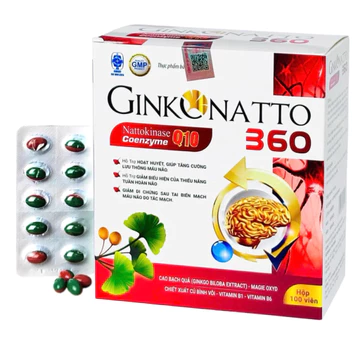 Bổ não GINKO NATTO 360 COENZYME Q10 - Hỗ trợ hoạt huyết, tăng tuần hoàn máu não, giảm di chứng sau tai biến (Hộp 100v)