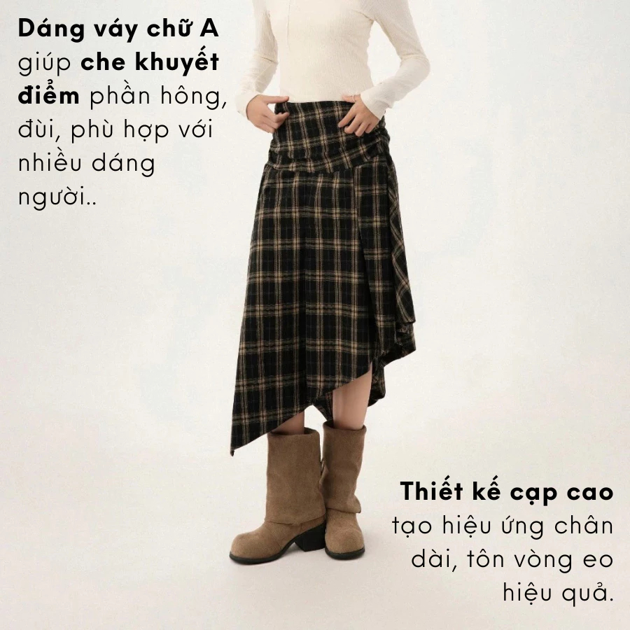 [BIGSIZE01] Chân Váy Dáng Dài Vạt Chéo Bigsize, chân váy dài họa tiết caro kẻ sọc | KHAO Boutique