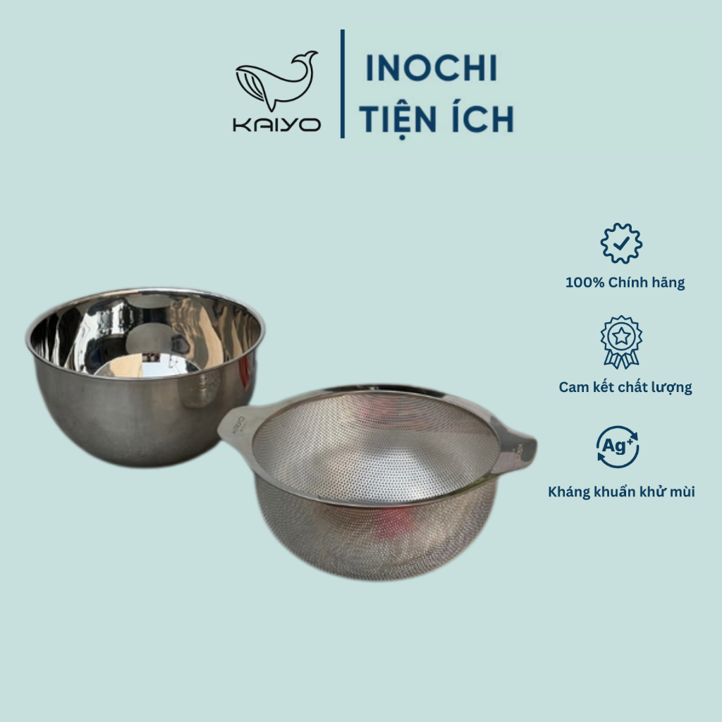 [KAIYO] Bộ thau trộn kèm rổ lưới inox dày dặn Kaiyo, size 20cm và 24cm