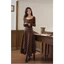 Chân váy dài caro nâu bigsize bất đối xứng phối khoá cài vintage thanh lịch KHAO Boutique