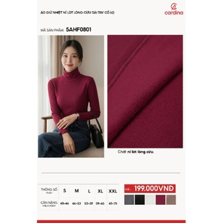 Sẵn 5NHF08 Áo Giữ Nhiệt Nữ 𝐂𝐀𝐑𝐃𝐈𝐍𝐀 Chất Liệu nỉ lót lông cừu Cao Cấp Co Dãn Thoải Mái 5AHF08