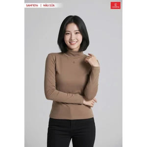 Sẵn 5AHF10 Áo giữ nhiệt nữ cao cổ lót lông cừu CARDINA chất liệu nỉ lót lông cừu dài tay cổ cao 5AHF10
