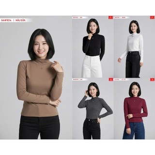 Sẵn 5AHF10 Áo giữ nhiệt nữ cao cổ lót lông cừu CARDINA chất liệu nỉ lót lông cừu dài tay cổ cao 5AHF10