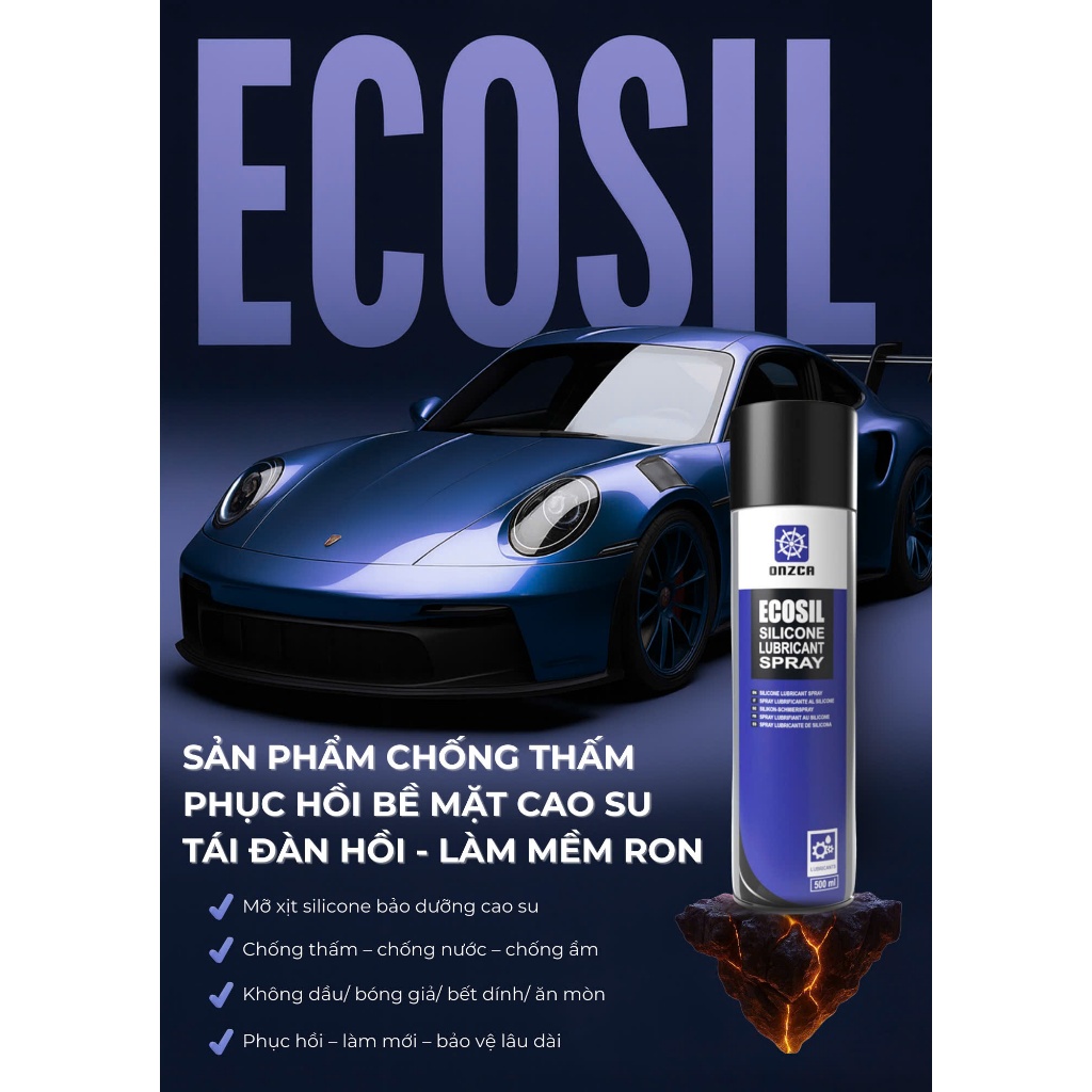 Chai Xịt Silicone Làm Mềm Ron , Bảo Dưỡng Cao Su Onzca Ecosil Silicone Spray 500ml