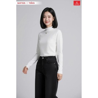 Sẵn 5AHF10 Áo giữ nhiệt nữ cao cổ lót lông cừu CARDINA chất liệu nỉ lót lông cừu dài tay cổ cao 5AHF10
